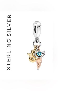 🌟 S925 Sterling Silver Hamsa, All Seeing Eye, Feather Spiritual Diamond Charm